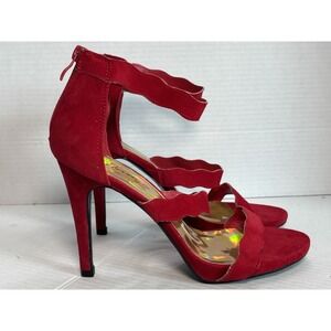 HERSTYLE Shaayy Red Suede Stiletto Heels Ankle Strap Sandals Women's 9 CUTE